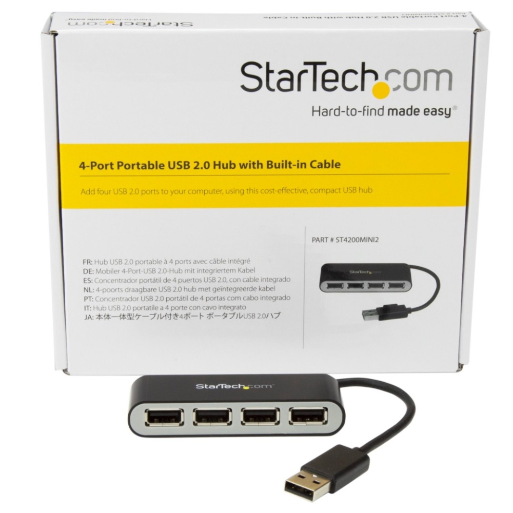 STARTECH 4-Port Portable USB 2.0 Hub with Built-in Cable